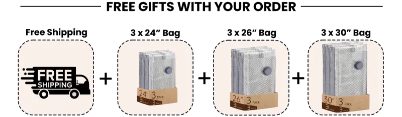 Free shipping plus three 24-inch bags, three 26-inch bags and three 30-inch bags
